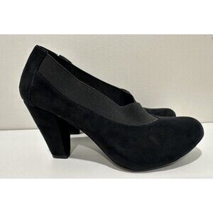 Laura Ashley women size 7.5 black suede  heel slip on pumps